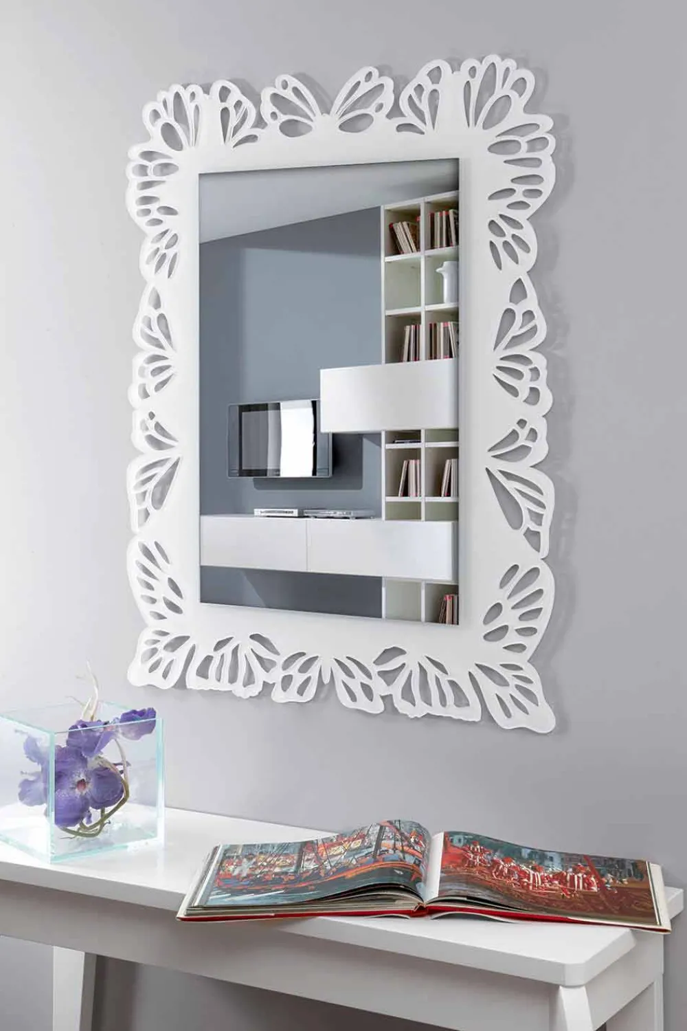 Viadurini Decor Wandspiegel-Weißer Plexiglas-Wandspiegel mit verziertem rechteckigem Rahmen - Alidifarf