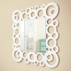 Viadurini Decor Wandspiegel-Weißer quadratischer Wandspiegel des modernen Designs mit Holzdekorationen - Blase