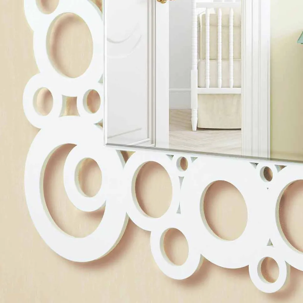 Viadurini Decor Wandspiegel-Weißer quadratischer Wandspiegel des modernen Designs mit Holzdekorationen - Blase