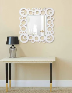 Viadurini Decor Wandspiegel-Weißer quadratischer Wandspiegel des modernen Designs mit Holzdekorationen - Blase