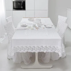 Viadurini Textile Runner-Weißer Tischläufer in gehäkelter Spitzenstickerei und Baumwollmischungskante - Giangi