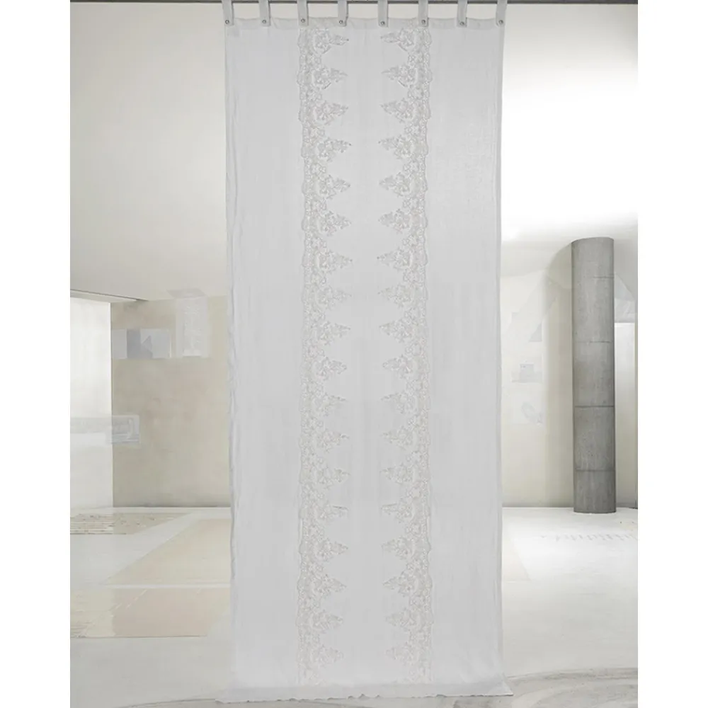 Viadurini Textile Leinenvorhänge-Weißer und heller Leinenvorhang mit zentraler Spitze, elegantes Design - Geogeo
