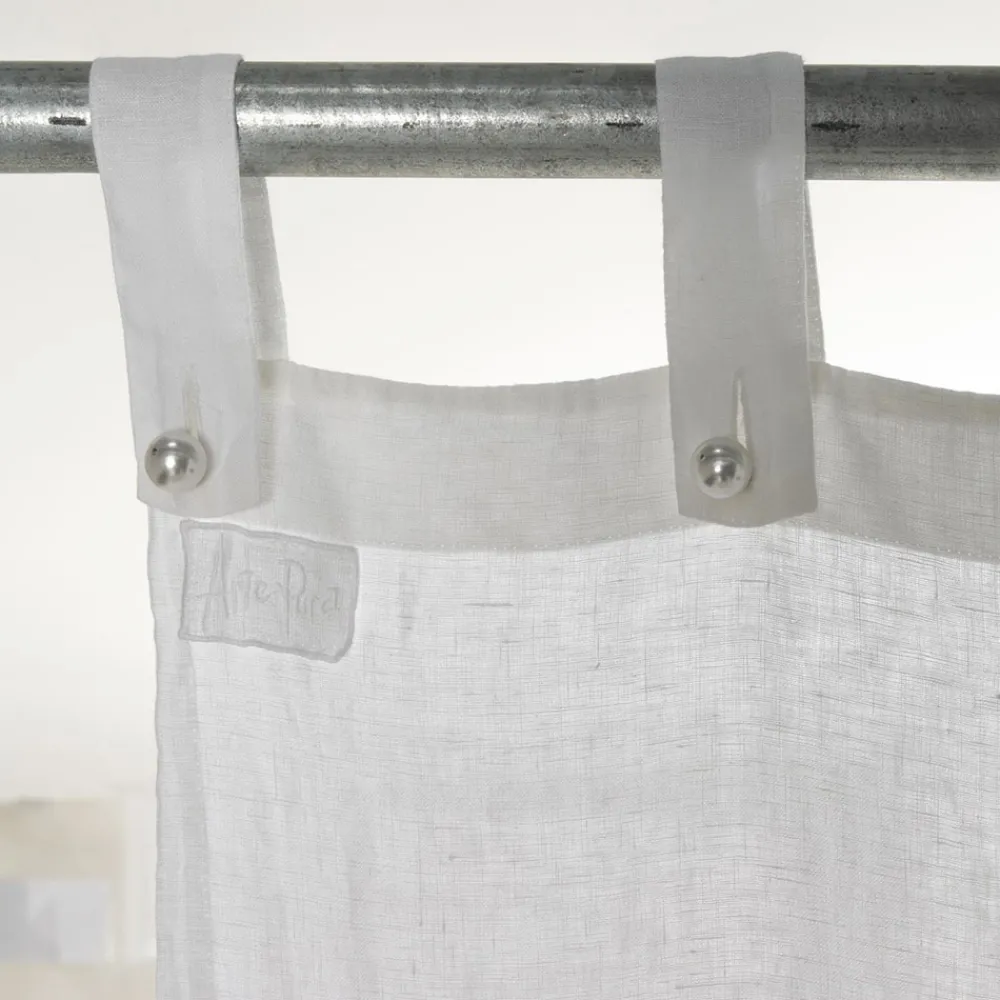 Viadurini Textile Leinenvorhänge-Weißer und heller Leinenvorhang mit zentraler Spitze, elegantes Design - Geogeo