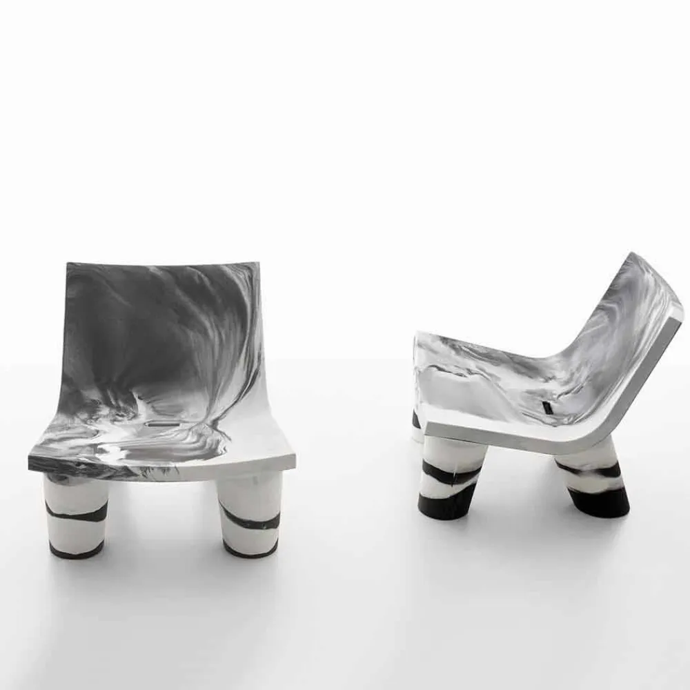 SLIDE Sessel Kunststoff|Moderne Sessel-Weißer und schwarzer Outdoor-Lounge-Sessel Low Lita Anniversary