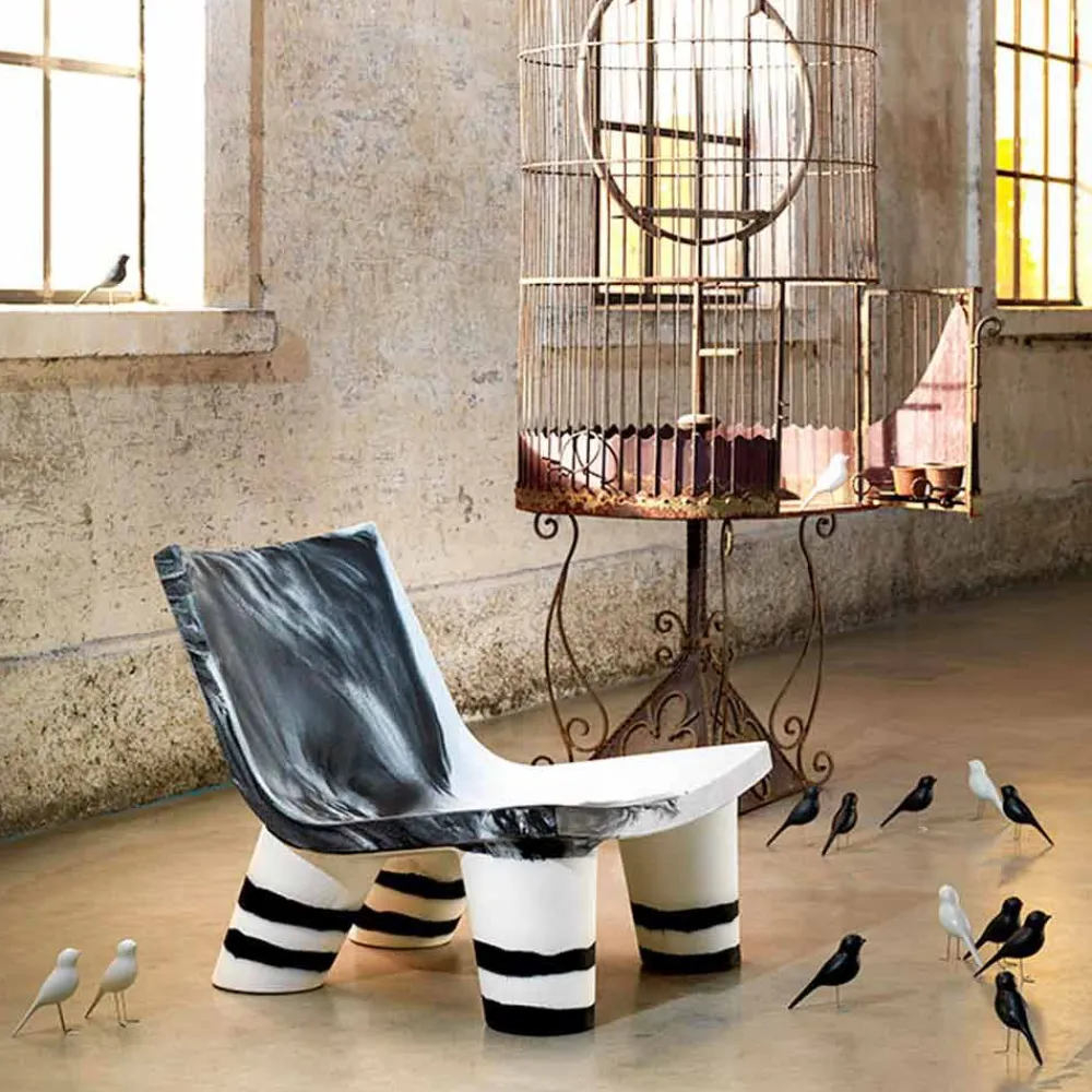 SLIDE Sessel Kunststoff|Moderne Sessel-Weißer und schwarzer Outdoor-Lounge-Sessel Low Lita Anniversary