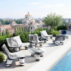 SLIDE Sessel Kunststoff|Moderne Sessel-Weißer und schwarzer Outdoor-Lounge-Sessel Low Lita Anniversary