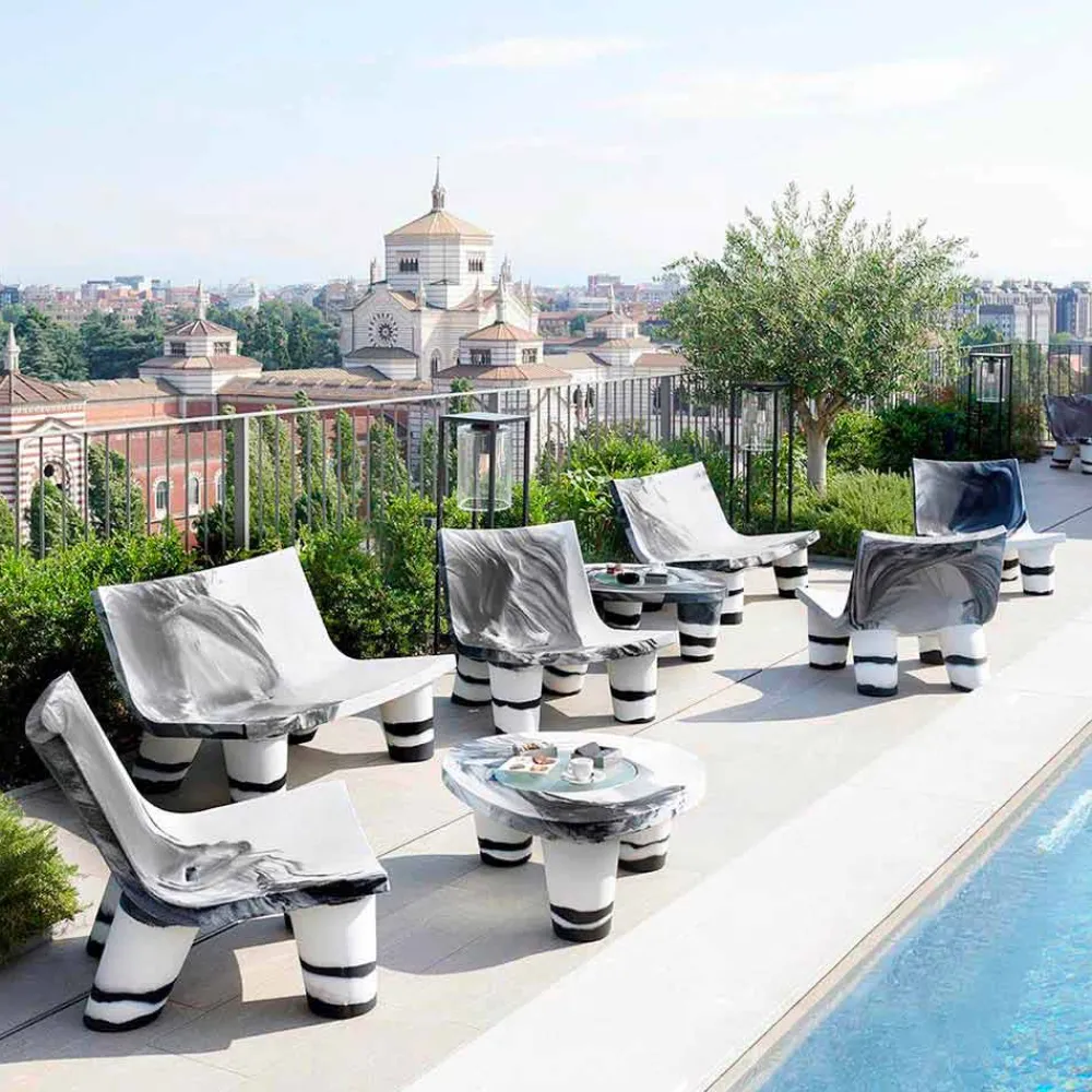 SLIDE Sessel Kunststoff|Moderne Sessel-Weißer und schwarzer Outdoor-Lounge-Sessel Low Lita Anniversary