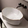 Viadurini Bathroom Keramikwaschbecken-Weißes und goldfarbenes Aufstatzwaschbecken aus Keramik Design Italy