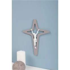 Viadurini Decor Religiöse Bilder-Weißes und graues Christo-Kruzifix mit Lasergravur, hergestellt in Italien – Teresa