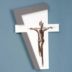 Viadurini Decor Religiöse Bilder-Weißes und graues Kruzifix, hergestellt mit Lasergravur, hergestellt in Italien – Egle