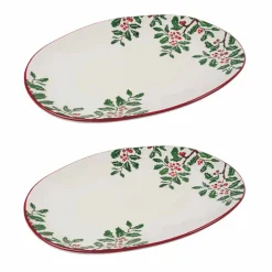 Viadurini Kitchen Geschirr Teller-Weihnachtstablett oder ovale Servierteller aus Porzellan 2 Stück - Pungitopo