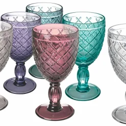 Viadurini Kitchen Weinkelch-Wein- oder Wasserbecher aus farbigem oder transparentem Glas mit Dekorationen, 12 Stück - Rocca