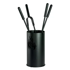 Viadurini Fire Design Kaminbesteck-Werkzeughalter aus Metall mit 4 Zubehörteilen und Flamme, hergestellt in Italien – Fakir