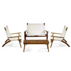 Viadurini in the Garden Garten Lounge Set-Wohnzimmer aus geöltem Akazienholz in Naturfarbe und Stoff - Bottega