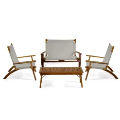 Viadurini in the Garden Garten Lounge Set-Wohnzimmer aus geöltem Akazienholz in Naturfarbe und Stoff - Bottega