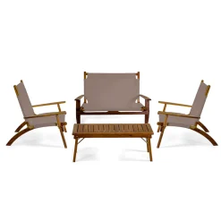 Viadurini in the Garden Garten Lounge Set-Wohnzimmer aus geöltem Akazienholz in Naturfarbe und Stoff - Bottega