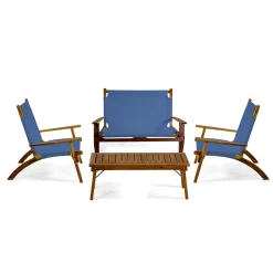 Viadurini in the Garden Garten Lounge Set-Wohnzimmer aus geöltem Akazienholz in Naturfarbe und Stoff - Bottega