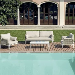 Viadurini in the Garden Garten Lounge Set-Wohnzimmer, bestehend aus 2 Sesseln, 1 Sofa und Couchtisch aus Aluminium - Symphony