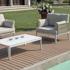 Viadurini in the Garden Garten Lounge Set-Wohnzimmer, bestehend aus 2 Sesseln, 1 Sofa und Couchtisch aus Aluminium - Symphony