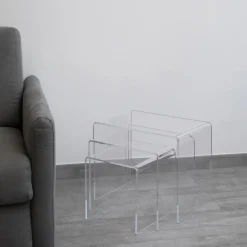 Viadurini Living Moderne Couchtische-Wohnzimmer Couchtische aus transparentem Minimal Acryl Kristall 3 Stück - Cecco
