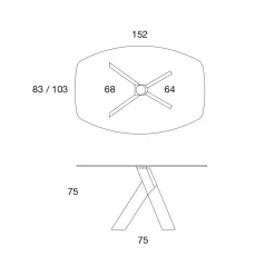 Viadurini Living Esstische-Wohnzimmer Esstisch Glasplatte und Holzbeine - Botanical
