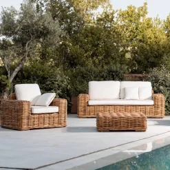 Viadurini in the Garden Garten Lounge Set-Wohnzimmer im Freien aus natürlichem Rattan, inklusive Kissen, – Keira