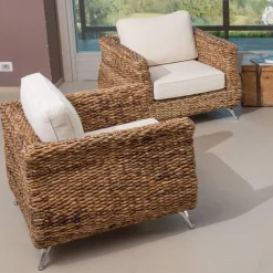 Viadurini in the Garden Garten Lounge Set-Wohnzimmer im Freien in Bananenweberei mit Kissen - Legolas