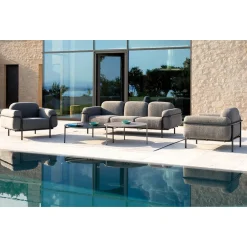 Viadurini in the Garden Garten Lounge Set-Wohnzimmer im Freien mit Sofa und 2 Sesseln aus Stoff Made in Italy - Suki