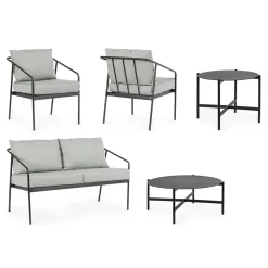 Viadurini in the Garden Garten Lounge Set-Wohnzimmer im Freien mit 1 Sofa, 2 Sesseln und 2 Stahltischen - Prefer