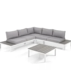 Viadurini in the Garden Garten Lounge Set-Wohnzimmer im Innen- und Außenbereich mit Sofa und Couchtisch aus mattweißem Aluminium – Dire