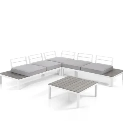 Viadurini in the Garden Garten Lounge Set-Wohnzimmer im Innen- und Außenbereich mit Sofa und Couchtisch aus mattweißem Aluminium – Dire