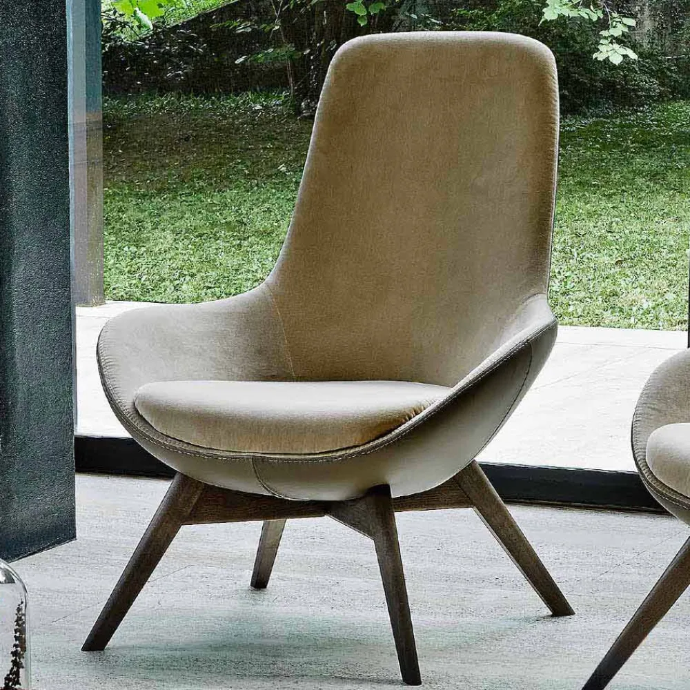 Viadurini Living Moderne Sessel-Wohnzimmer Sessel aus Leder und Stoff mit Holzsockel Made in Italy - Ama