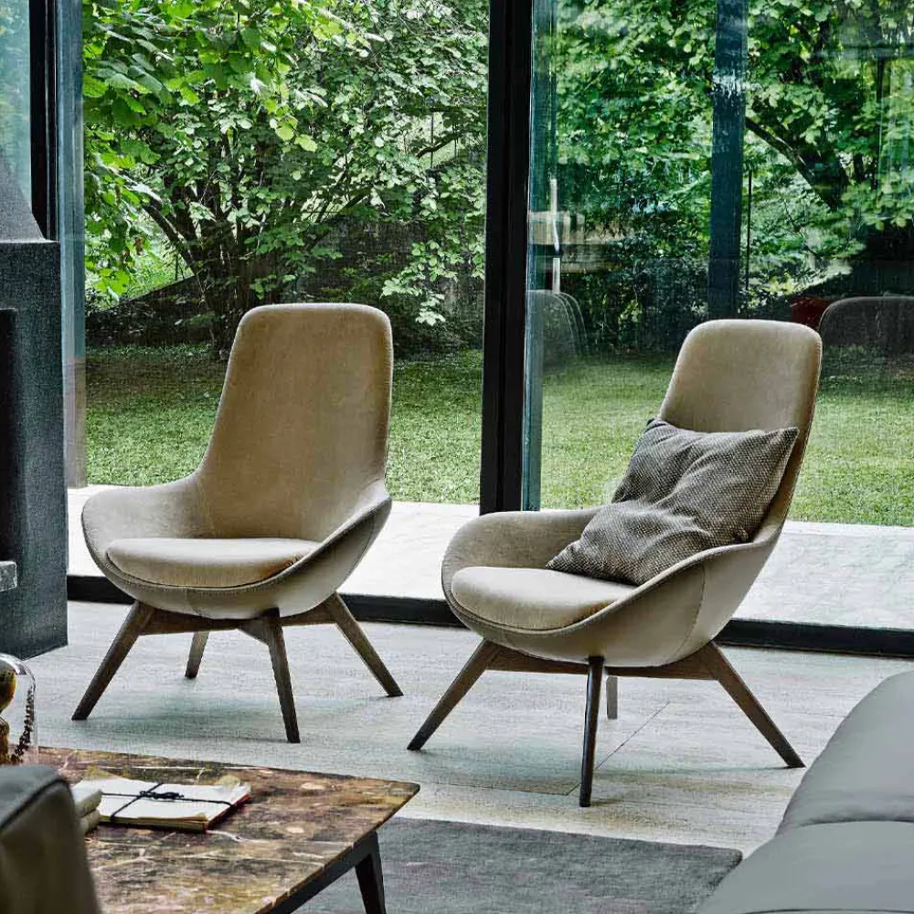 Viadurini Living Moderne Sessel-Wohnzimmer Sessel aus Leder und Stoff mit Holzsockel Made in Italy - Ama