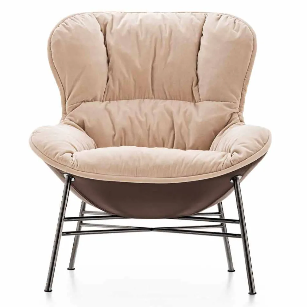 Viadurini Living Moderne Sessel-Wohnzimmer Sessel aus Leder und Stoff mit verchromter Basis Made in Italy - Litchi