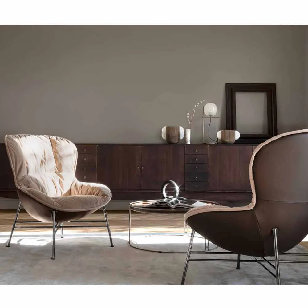 Viadurini Living Moderne Sessel-Wohnzimmer Sessel aus Leder und Stoff mit verchromter Basis Made in Italy - Litchi