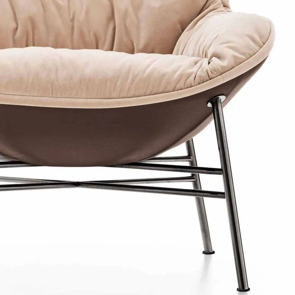 Viadurini Living Moderne Sessel-Wohnzimmer Sessel aus Leder und Stoff mit verchromter Basis Made in Italy - Litchi