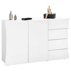 Viadurini Living Sideboards-Wohnzimmer Sideboard 2 Türen 4 Schubladen aus gewölbtem Holz glänzend weiß - Sabine