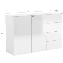 Viadurini Living Sideboards-Wohnzimmer Sideboard 2 Türen 4 Schubladen aus gewölbtem Holz glänzend weiß - Sabine