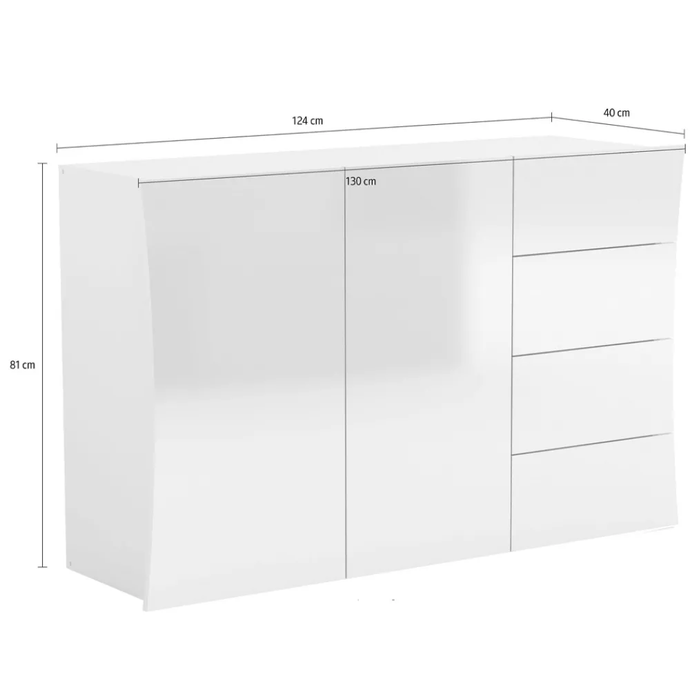 Viadurini Living Sideboards-Wohnzimmer Sideboard 2 Türen 4 Schubladen aus gewölbtem Holz glänzend weiß - Sabine