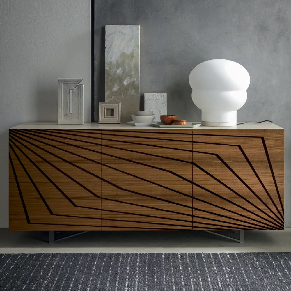 Viadurini Living Sideboards-Wohnzimmer Sideboard aus lackiertem Mdf 3 Türen mit Siebdruck Intarsien - Saronno