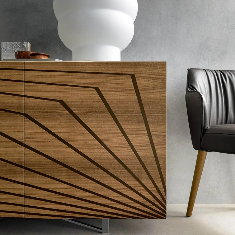 Viadurini Living Sideboards-Wohnzimmer Sideboard aus lackiertem Mdf 3 Türen mit Siebdruck Intarsien - Saronno