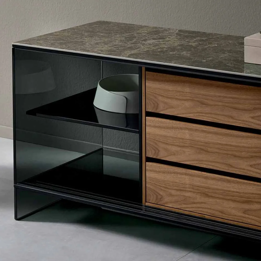 Viadurini Living Sideboards-Wohnzimmer Sideboard in Smokey Glass mit Bronze Spiegeltür Made in Italy - Scocca