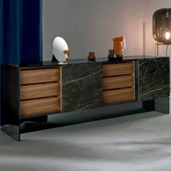 Viadurini Living Sideboards-Wohnzimmer Sideboard mit 2 Türen in Keramik- und Rauchglasstruktur Made in Italy - Scocca