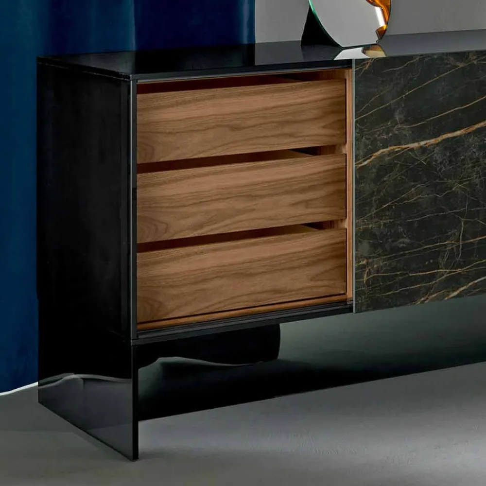 Viadurini Living Sideboards-Wohnzimmer Sideboard mit 2 Türen in Keramik- und Rauchglasstruktur Made in Italy - Scocca
