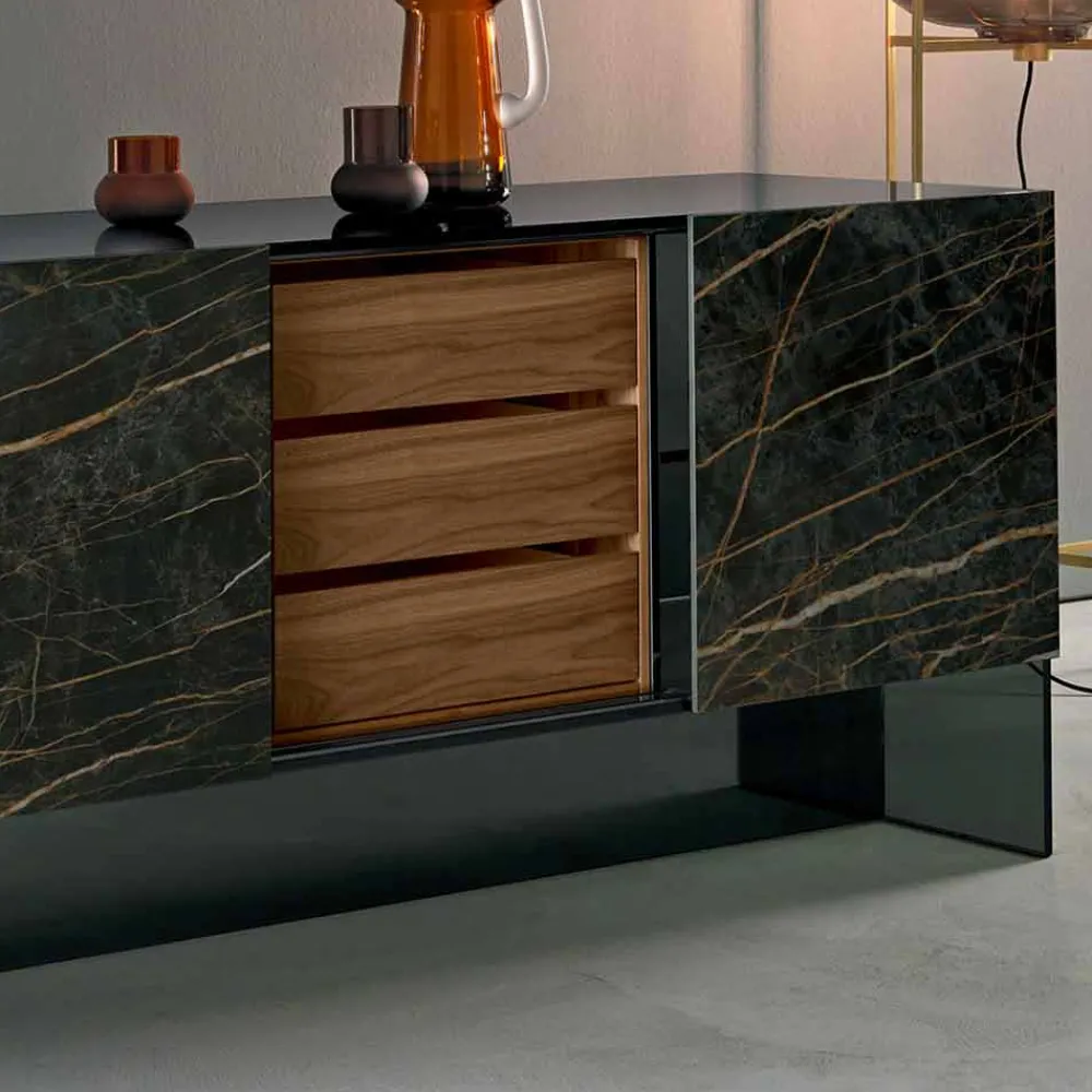 Viadurini Living Sideboards-Wohnzimmer Sideboard mit 2 Türen in Keramik- und Rauchglasstruktur Made in Italy - Scocca