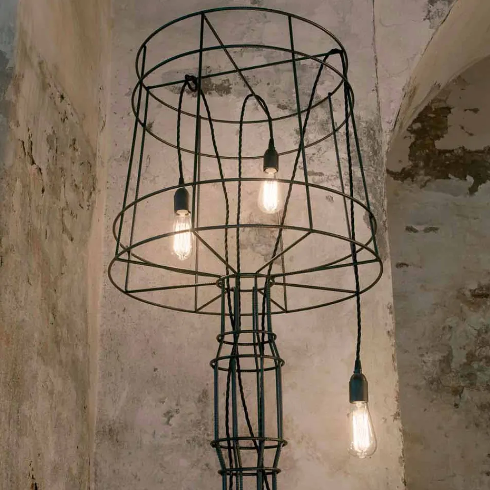 Viadurini Lighting Designer Stehlampen-Wohnzimmer Stehlampe 3 Lichter in Weiß oder Naturmetall Minimal Style - Styling