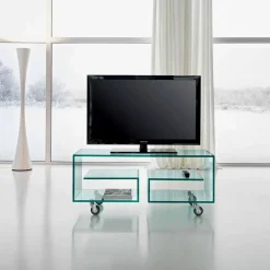 Viadurini Living Tv-Möbel-Wohnzimmer TV-Ständer aus transparentem Glas mit Rollen, Luxus - Birintolo