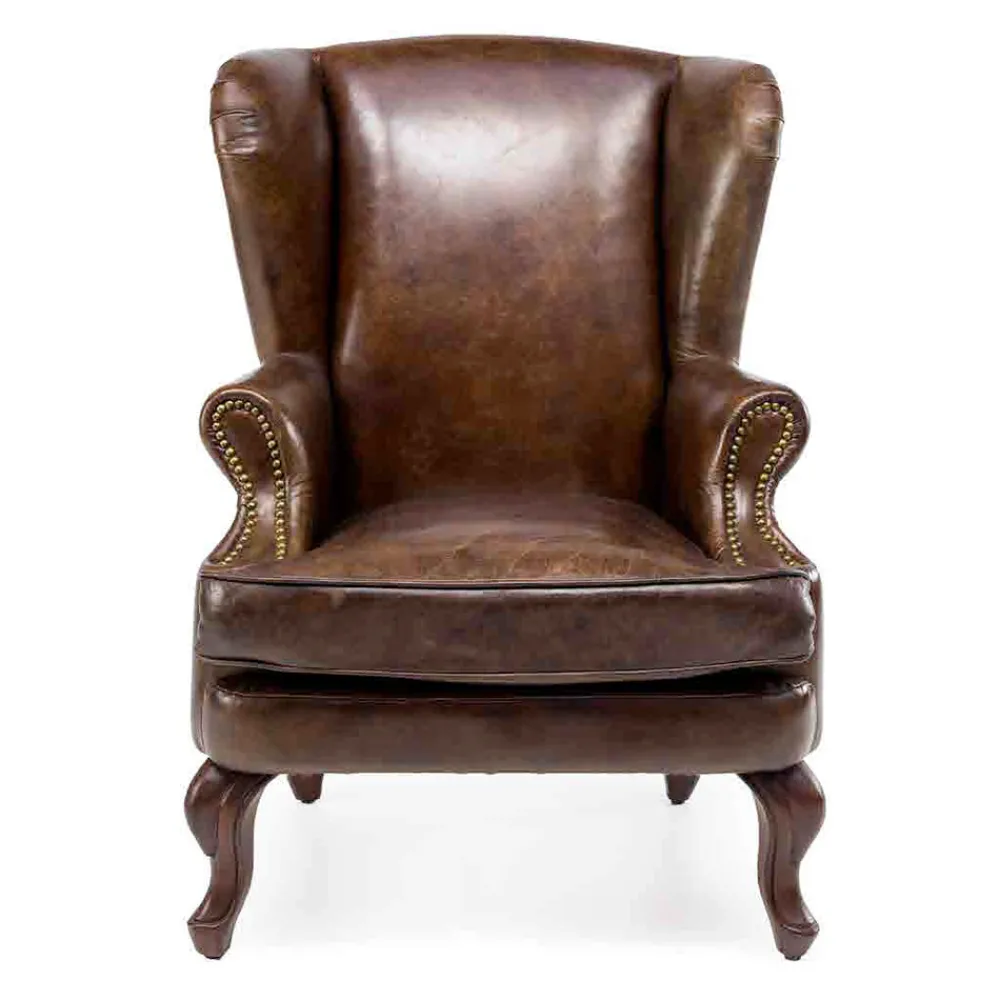 Viadurini Living Klassische Sessel-Wohnzimmer Vintage Ledersessel Antik-Effekt - Stempel