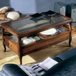 Viadurini Classic Klassische Couchtische-Wohnzimmer-Couchtisch mit Glasplatte und 2 Schubladen Made in Italy - Xipe