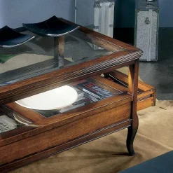 Viadurini Classic Klassische Couchtische-Wohnzimmer-Couchtisch mit Glasplatte und 2 Schubladen Made in Italy - Xipe